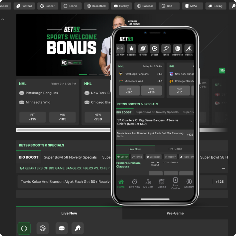Bet99 mobile app on iphone screen